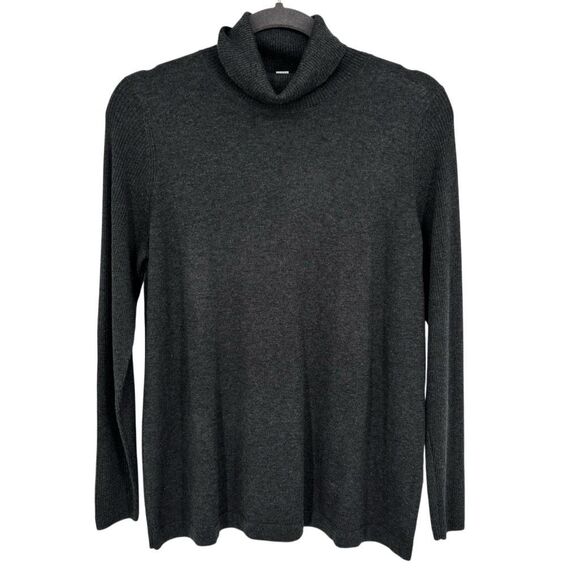 J. Jill Silk Cotton Turtleneck Sweater Gray Long Sleeve Lightweight Knit Top MP - Picture 1 of 7